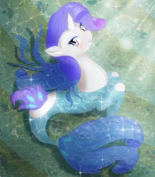 Size: 1400x1600 | Tagged: safe, artist:fromamida, derpibooru import, rarity, seapony (g4), unicorn, my little pony: the movie, female, looking at you, seaponified, seapony rarity, smiling, solo, species swap, water