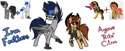 Size: 4400x1800 | Tagged: safe, artist:nekro-led, derpibooru import, oc, oc:agave "rita" citrus, oc:iron feathers, oc:nekro led, oc:nicole, oc:tequila shots, oc:wingedthoughts, unofficial characters only, hippogriff, hybrid, unicorn, fallout equestria, absurd resolution, ear piercing, earring, fusion, grabby boi, gun, jewelry, piercing, size difference, weapon