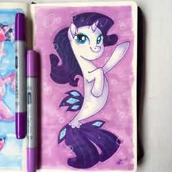 Size: 1080x1080 | Tagged: artist:antych, derpibooru import, my little pony: the movie, rarity, safe, seaponified, seapony (g4), seapony rarity, solo, species swap, traditional art