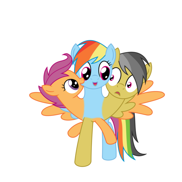 Size: 2000x2000 | Tagged: safe, artist:mlpconjoinment, derpibooru import, daring do, rainbow dash, scootaloo, pony, conjoined, dash and scootaloo's cycle of obsession, dreams do come true, female, fusion, multiple heads, siblings, simple background, sisters, three heads, three-headed pony, together forever, transparent background, we're like sisters only closer, what has science done, xk-class end-of-the-world scenario