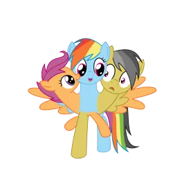 Size: 2000x2000 | Tagged: safe, artist:mlpconjoinment, derpibooru import, daring do, rainbow dash, scootaloo, pony, conjoined, dash and scootaloo's cycle of obsession, dreams do come true, female, fusion, multiple heads, siblings, simple background, sisters, three heads, three-headed pony, together forever, transparent background, we're like sisters only closer, what has science done, xk-class end-of-the-world scenario
