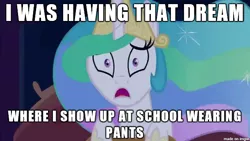 Size: 610x343 | Tagged: safe, derpibooru import, princess celestia, pony, caption, celestia's nightmare, exploitable meme, image macro, imgur, implied equestria girls, meme, sonic boom, text, we don't normally wear clothes