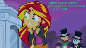 Size: 300x168 | Tagged: safe, derpibooru import, edit, screencap, snails, snips, sunset shimmer, comic:a new change, fanfic, equestria girls, equestria girls (movie), bad edit, implied hormones, implied mood swing, picture for breezies, pregnant, pregnant edit, teen pregnancy, teenager