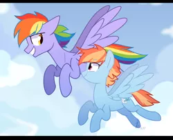 Size: 2466x2000 | Tagged: safe, artist:yaaaco, derpibooru import, bow hothoof, windy whistles, pony, cloud, couple, female, flying, male, mare, rainbow dash's parents, shipping, sky, stallion, straight, windyhoof, younger