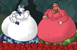 Size: 1024x666 | Tagged: amazing bloat, anthro, artist:mad'n evil, belly, bhm, big belly, bigger macintosh, big macintosh, big sumotosh, clothes, derpibooru import, fat, huge belly, impossibly large belly, morbidly obese, musclegut, muscles, obese, pants, poison joke, shining armor, shining blubber, suggestive, sumo, sumo armor, sumo macintosh