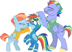 Size: 4108x3001 | Tagged: safe, artist:cloudyglow, derpibooru import, bow hothoof, rainbow dash, windy whistles, pony, parental glideance, absurd resolution, eyes closed, father and child, father and daughter, female, husband and wife, male, mother and child, mother and daughter, noogie, rainbow dash's parents, simple background, transparent background, vector