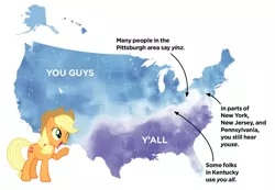 Size: 1082x748 | Tagged: safe, artist:filpapersoul, derpibooru import, edit, applejack, pony, grammar error, language, linguistics, map, now you know, obligatory pony, united states, y'all