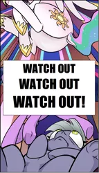 Size: 697x1222 | Tagged: safe, artist:pencils, derpibooru import, limestone pie, princess celestia, twilight sparkle, pony, comic:anon's pie adventure, butt, caption, comic, dock, eye bulging, falling, image macro, imminent facesitting, meme, plot, randy orton, rko outta nowhere, sunbutt, text, wwe