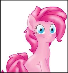 Size: 665x706 | Tagged: safe, artist:zephyr!, derpibooru import, pinkie pie, earth pony, pony, alternate hairstyle, cute, diapinkes, female, looking at you, mare, simple background, sitting, solo, white background, younger