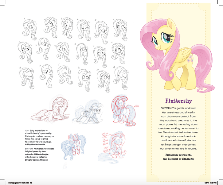 Size: 1684x1392 | Tagged: safe, artist:maahir pandie, artist:mélanie daigle, derpibooru import, official, fluttershy, pegasus, pony, my little pony: the movie, the art of my little pony: the movie, concept art, facial expressions, female, mare, more butt, official art