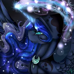 Size: 1000x1000 | Tagged: safe, artist:alissa1010, derpibooru import, princess luna, spirit of hearth's warming yet to come, pony, a hearth's warming tail, glowing horn, horn, magic, profile, solo