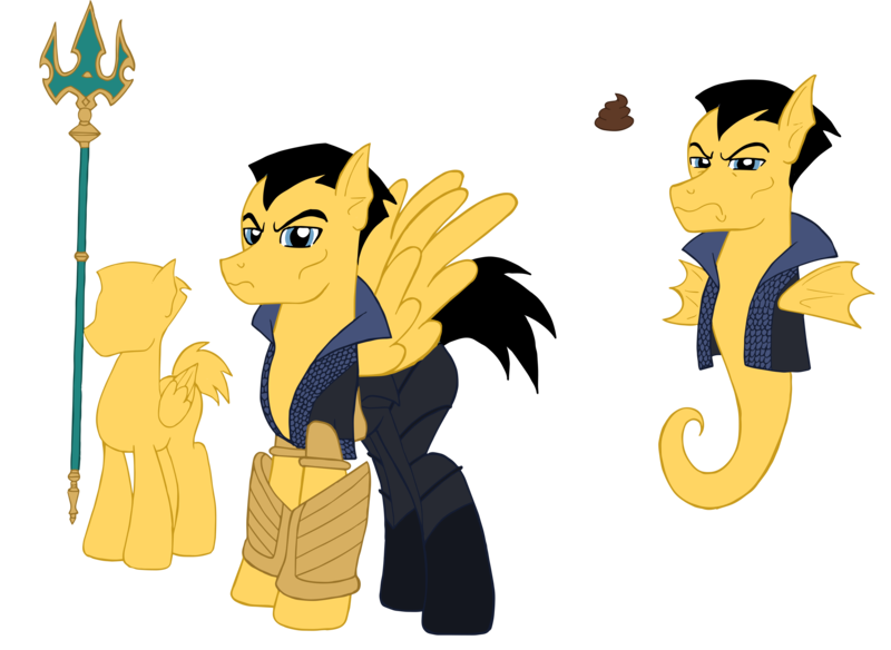 Size: 3355x2451 | Tagged: safe, artist:edcom02, artist:jmkplover, derpibooru import, pegasus, pony, sea pony, seahorse, emoji, marvel, marvel comics, namor, pictogram, poop emoji, simple background, transparent background, trident, unamused, 💩