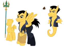 Size: 3355x2451 | Tagged: safe, artist:edcom02, artist:jmkplover, derpibooru import, pegasus, pony, sea pony, seahorse, emoji, marvel, marvel comics, namor, pictogram, poop emoji, simple background, transparent background, trident, unamused, 💩