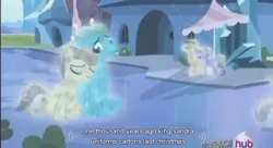 Size: 856x464 | Tagged: amber waves, bright smile, caption, castle (crystal pony), crystal empire, crystal pony, derpibooru import, edit, edited screencap, female, filly, fleur de verre, king sombra, male, mare, meme, opal bloom, safe, screencap, stallion, the crystal empire, youtube caption