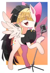 Size: 1400x2036 | Tagged: safe, artist:cakewasgood, derpibooru import, songbird serenade, pegasus, pony, my little pony: the movie, female, mare, microphone, open mouth, sia (singer), solo, standing