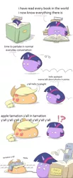 Size: 1237x3001 | Tagged: safe, artist:switchy, derpibooru import, applejack, twilight sparkle, pony, book, glasses, polandball, simple background, what in tarnation, white background, y'all