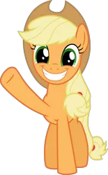 Size: 2272x3665 | Tagged: safe, artist:tomfraggle, derpibooru import, applejack, earth pony, pony, applejack's hat, cowboy hat, female, hat, looking at you, mare, raised hoof, simple background, smile and wave, smiling, solo, transparent background, vector, waving