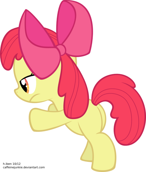Size: 1000x1175 | Tagged: safe, artist:caffeinejunkie, derpibooru import, apple bloom, earth pony, pony, bridle gossip, apple bloom's bow, bipedal, bipedal leaning, bow, butt, female, filly, hair bow, leaning, plot, simple background, solo, transparent background, vector