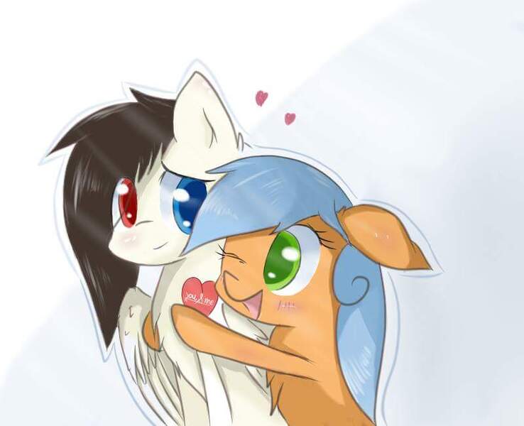 Size: 800x650 | Tagged: safe, derpibooru import, oc, oc:lan wu, oc:文毛, unofficial characters only, pony, cute, heart, heterochromia, hug