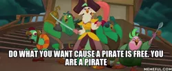 Size: 600x250 | Tagged: anthro, boyle, captain celaeno, caption, derpibooru import, edit, edited screencap, image macro, lazytown, lix spittle, meme, mullet (character), murdock, my little pony: the movie, parrot pirates, pirate, safe, screencap, text, you are a pirate