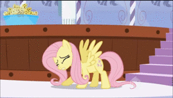 Size: 1280x720 | Tagged: safe, derpibooru import, screencap, fluttershy, pegasus, pony, green isn't your color, animated, cute, ei, female, gasp, hub logo, mare, screaming, shyabetes, solo, sound, spa, sponge, spread wings, webm, wings