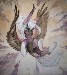 Size: 956x1080 | Tagged: safe, artist:aphphphphp, derpibooru import, oc, unofficial characters only, pegasus, pony, flying, socks (coat marking), solo, traditional art, underhoof