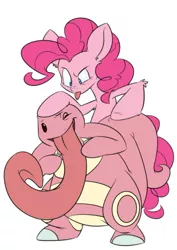 Size: 532x753 | Tagged: safe, artist:kez, derpibooru import, pinkie pie, lickitung, pony, crossover, pokémon, simple background, tongue envy, tongue out, white background