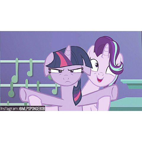 Size: 480x480 | Tagged: safe, derpibooru import, edit, edited screencap, screencap, starlight glimmer, twilight sparkle, pony, all bottled up, bad cropping, floppy ears, trixie's puppeteering