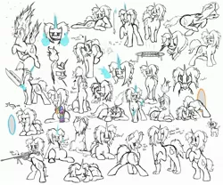 Size: 3000x2500 | Tagged: safe, artist:life of a little blue horse, derpibooru import, oc, oc:tipsey, unofficial characters only, pony, unicorn, clothes, gun, jumping, magic, now you're thinking with portals, paws, portal, prone, rearing, running, sketch, sleeping, socks, sword, weapon