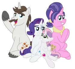Size: 2000x1846 | Tagged: safe, artist:crazynutbob, derpibooru import, cookie crumbles, hondo flanks, rarity, sweetie belle, pony, unicorn, cookieflanks, family, female, male, mare, rarity's parents, shipping, simple background, stallion, straight, transparent background