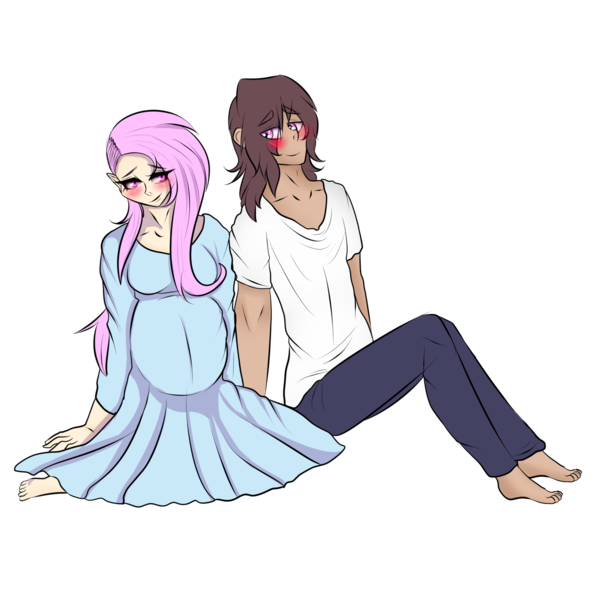 Size: 1600x1600 | Tagged: safe, artist:shiroclaws, derpibooru import, oc, oc:beryl (discoshy), oc:iron granite, unofficial characters only, human, hybrid, equestria girls, blushing, clothes, couple, dress, equestria girls-ified, female, humanized, husband and wife, interspecies offspring, iryl, male, multiple pregnancy, offspring, offspring shipping, parent:big macintosh, parent:discord, parent:fluttershy, parent:marble pie, parents:discoshy, parents:marblemac, pregnant, shipping, sitting, straight