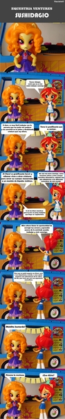 Size: 770x4908 | Tagged: safe, artist:whatthehell!?, derpibooru import, adagio dazzle, sunset shimmer, fish, equestria girls, doll, equestria girls minis, eqventures of the minis, food, funny, irl, japanese, parody, photo, spanish, sunset sushi, sushi, toy, truck