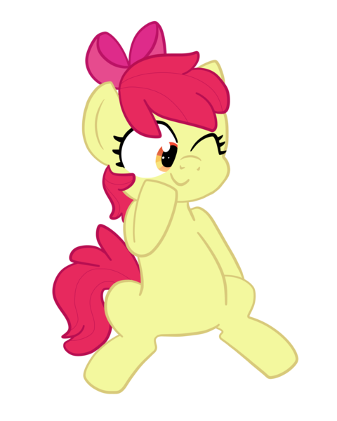 Size: 2000x2500 | Tagged: safe, artist:saveraedae, derpibooru import, apple bloom, earth pony, pony, apple bloom's bow, bow, cute, female, filly, hair bow, one eye closed, sideways glance, simple background, sitting, smiling, solo, touching face, transparent background, wink