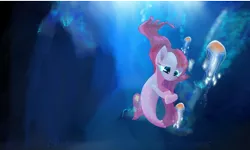 Size: 2000x1200 | Tagged: artist:chopsticks, bioluminescent, bubble, crying, cute, cutie mark, derpibooru import, female, glow, jellyfish, lonely, mare, my little pony: the movie, ocean, pinkamena diane pie, pinkie pie, sad, sadorable, safe, seaponified, seapony (g4), seapony pinkamena, seapony pinkie pie, solo, species swap, text, underwater