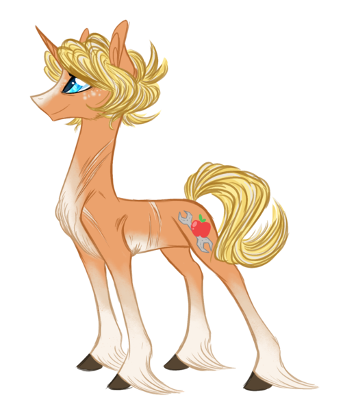 Size: 1301x1500 | Tagged: safe, artist:australian-senior, derpibooru import, oc, oc:dell, unofficial characters only, pony, unicorn, kirindos, alternate universe, applejack's dad, applejack's parents, male, pa apple, scar, simple background, solo, transparent background, unshorn fetlocks