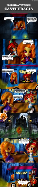 Size: 1000x4850 | Tagged: safe, artist:whatthehell!?, derpibooru import, edit, adagio dazzle, sunset shimmer, comic:equestria ventures, equestria girls, cemetery, comic, doll, engrish, equestria girls minis, eqventures of the minis, food, funny, irl, monster, parody, photo, road, rope, sunset sushi, sushi, toy, truck