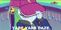 Size: 1024x514 | Tagged: safe, derpibooru import, edit, edited screencap, screencap, rainbow dash, dance magic, equestria girls, spoiler:eqg specials, jojo's bizarre adventure, rapper dash, teletoon, yare yare daze