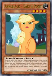 Size: 813x1185 | Tagged: safe, derpibooru import, edit, edited screencap, screencap, applejack, earth pony, pony, card game, ccg, solo, tcg editor, trading card, trading card edit, yu-gi-oh!, yugioh card