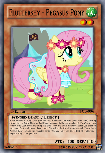 Size: 813x1185 | Tagged: safe, derpibooru import, edit, edited screencap, screencap, fluttershy, pegasus, pony, card game, ccg, solo, tcg editor, trading card, trading card edit, trolling, yu-gi-oh!, yugioh card