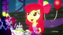 Size: 1920x1080 | Tagged: safe, derpibooru import, screencap, apple bloom, eqg summertime shorts, equestria girls, raise this roof, adorabloom, apple bloom's bow, bow, clothes, cute, dress, fall formal, fall formal outfits, female, hair bow, solo focus