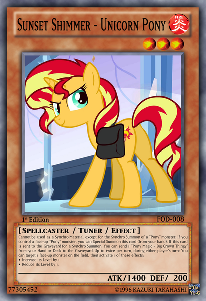 Size: 813x1185 | Tagged: safe, derpibooru import, edit, edited screencap, screencap, sunset shimmer, pony, unicorn, equestria girls, equestria girls (movie), card game, ccg, solo, tcg editor, trading card, trading card edit, yu-gi-oh!, yugioh card