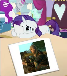 Size: 640x720 | Tagged: safe, derpibooru import, rarity, pony, forever filly, enderal, exploitable meme, jespar dal'varek, meme, rarity's photo