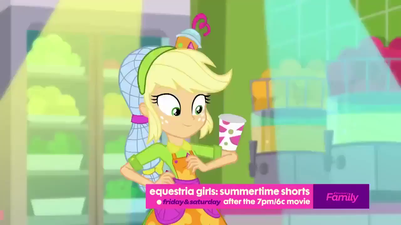 Size: 1280x720 | Tagged: safe, derpibooru import, applejack, eqg summertime shorts, equestria girls, shake things up!, apron, clothes, cup, hairnet, solo