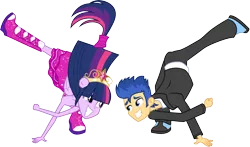 Size: 5121x3001 | Tagged: safe, artist:cloudyglow, derpibooru import, flash sentry, twilight sparkle, equestria girls, equestria girls (movie), big crown thingy, clothes, dancing, element of magic, female, flashlight, jewelry, looking at each other, male, ponied up, regalia, shipping, simple background, smiling, straight, transparent background, vector
