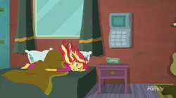 Size: 904x505 | Tagged: safe, derpibooru import, screencap, sunset shimmer, eqg summertime shorts, equestria girls, monday blues, barefoot, feet, majestic as fuck, sunset's apartment