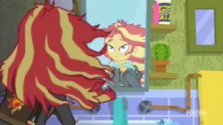 Size: 1920x1080 | Tagged: safe, derpibooru import, screencap, sunset shimmer, eqg summertime shorts, equestria girls, monday blues, discovery family logo, mirror, solo, sunset's apartment
