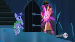 Size: 854x480 | Tagged: derpibooru import, edit, edited screencap, exploitable meme, horror's hand, meme, safe, screencap, spike, the crystal empire, the grim adventures of billy and mandy, the scary door, twilight sparkle