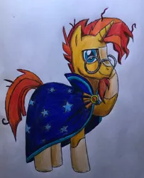 Size: 2528x3113 | Tagged: safe, artist:bozzerkazooers, derpibooru import, sunburst, pony, unicorn, clothes, glasses, male, robe, solo, stallion, sunburst's glasses, sunburst's robe, traditional art