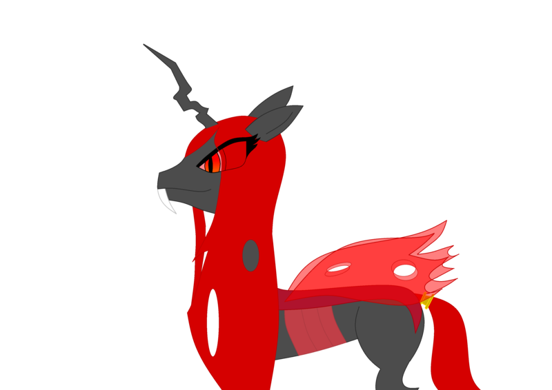 Size: 3508x2480 | Tagged: artist:nyinxdelune, carapace, changeling, changeling oc, changeling queen, changeling queen oc, derpibooru import, female, jewelry, oc, oc:nyinx d'lune, red changeling, red eyes, red mane, red tail, red wings, ring, safe, side view, simple background, tail, tail ring, thick eyelashes, transparent background, unofficial characters only