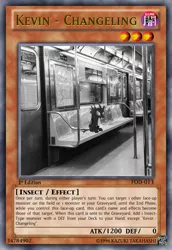 Size: 813x1185 | Tagged: card game, ccg, changeling, derpibooru import, edit, food, kevin (changeling), metro, safe, sitting, solo, subway, subway trains, tcg editor, trading card, trading card edit, train, yu-gi-oh!, yugioh card